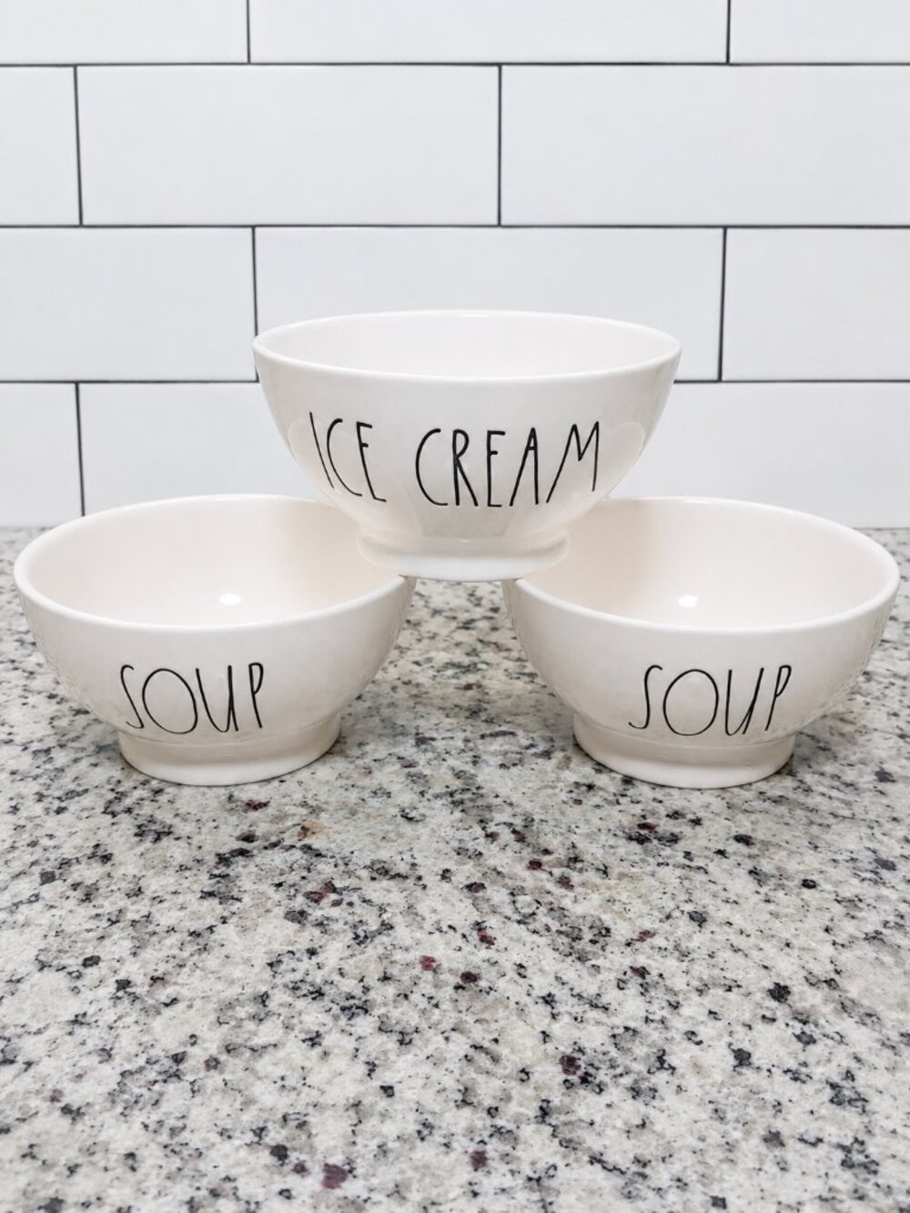 Rae Dunn Cream Ceramic Bowl with Black Lettering Set of 3 Soup Ice Cream